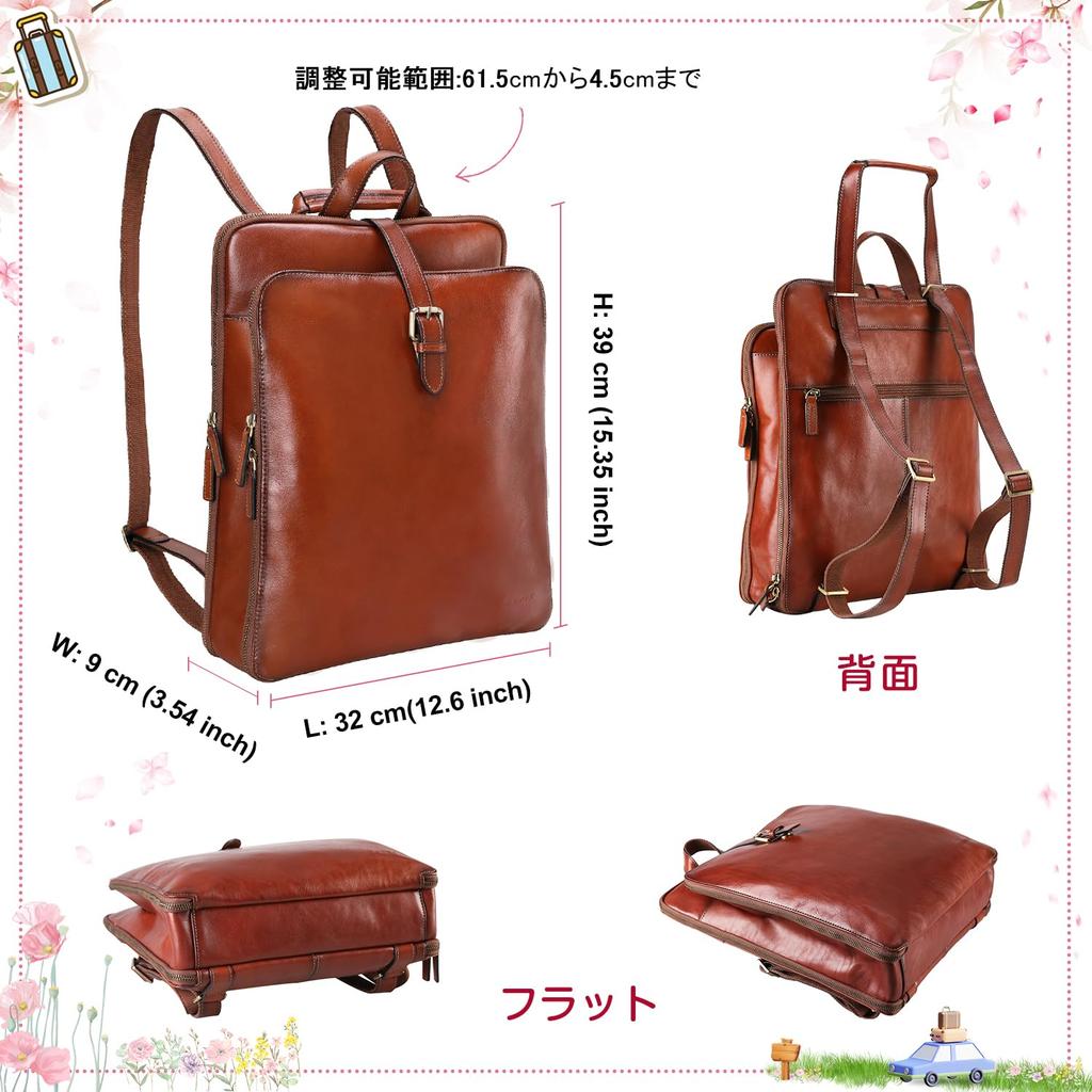 Genuine Leather Rucksack Travel Rucksack School Travel Italian Leather 14 Inch Laptop Storage Rucksack [Bannus] Backpack, Women's Bag, Backpack, Bag,
