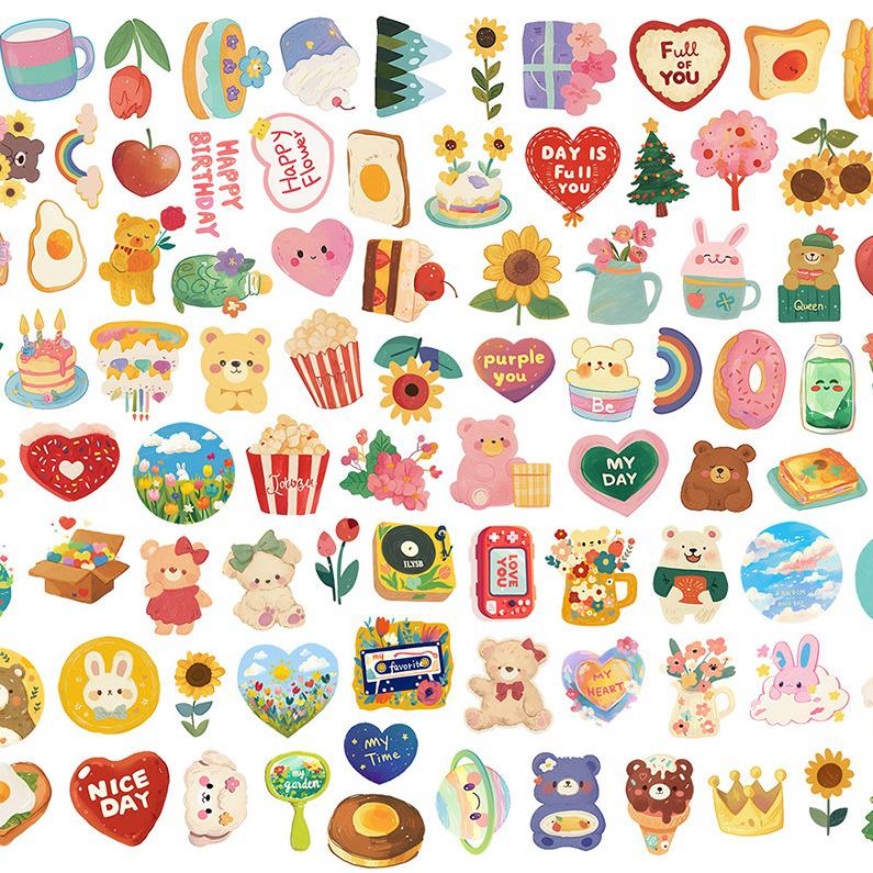 Korean Watercolor Bear Stickers: 108 Cute Cartoon Designs for Journals & Notebooks