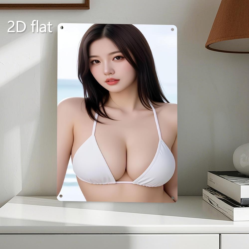 Металлическая настенная картина Девушка в бикини Жестяная табличка 20x30см Всепогодный домашний декор белый