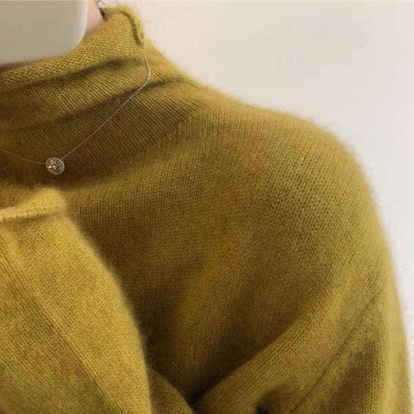 Women's High Neck Cashmere Sweater – Casual, Versatile, and Loose Fit for Autumn/Winter