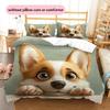 Cute Corgi Pattern Bedding Home Decoration Birthday Gift (1 * duvet cover + 2 * pillowcase, without core)
