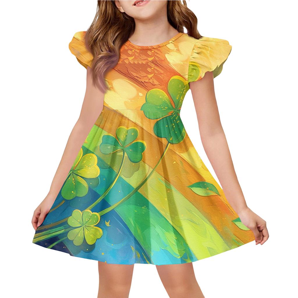 Girls' Summer Princess Dress - A-Line T-Shirt Dress St. Patrick's Day