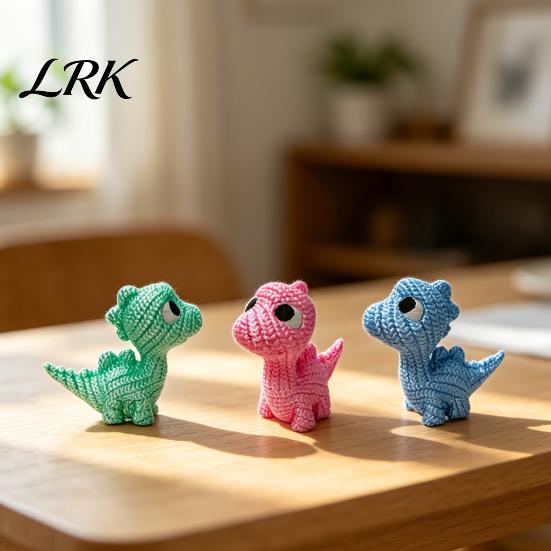 Nordic Style Dinosaur 3D Printed Figurine, Cute Mini Crochet Texture Dino Statue, Desktop Ornament Miniature Collectible Decoration for Kids