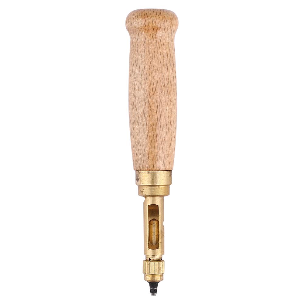 Wooden Handle Screw Auto Hole Punch Leather DIY Hand Craft Stitching Tool with 1.5-4mm Tips
