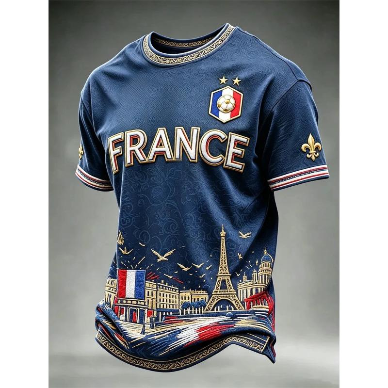 France Style T-Shirt Men Women 3D Print Textured Graphic Top Short Sleeve Casual Streetwear Breathable Quick Dry Summer Wear