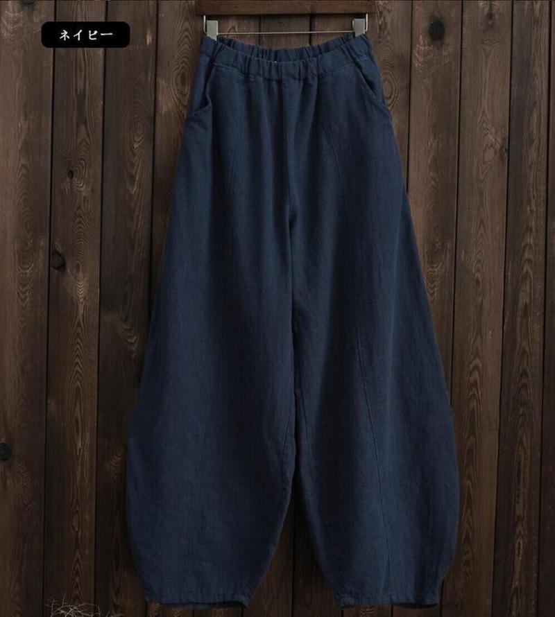 Cotton Linen Bloomers Wide Leg Pants Women Vintage Full Length Fashion Elegent Pants Solid Elasitic Waist Spring Autumn