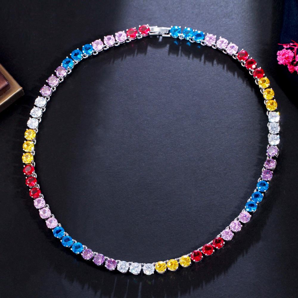 Rainbow Full Diamond Zircon Necklace Trendy Creative Hip Hop Necklace Jewelry