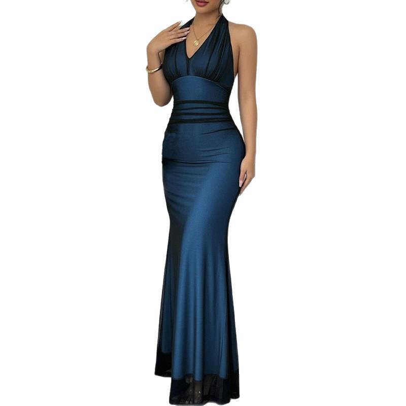 Spring new, fashionable, elegant and sexy v-neck splicing hip-wrapped dress