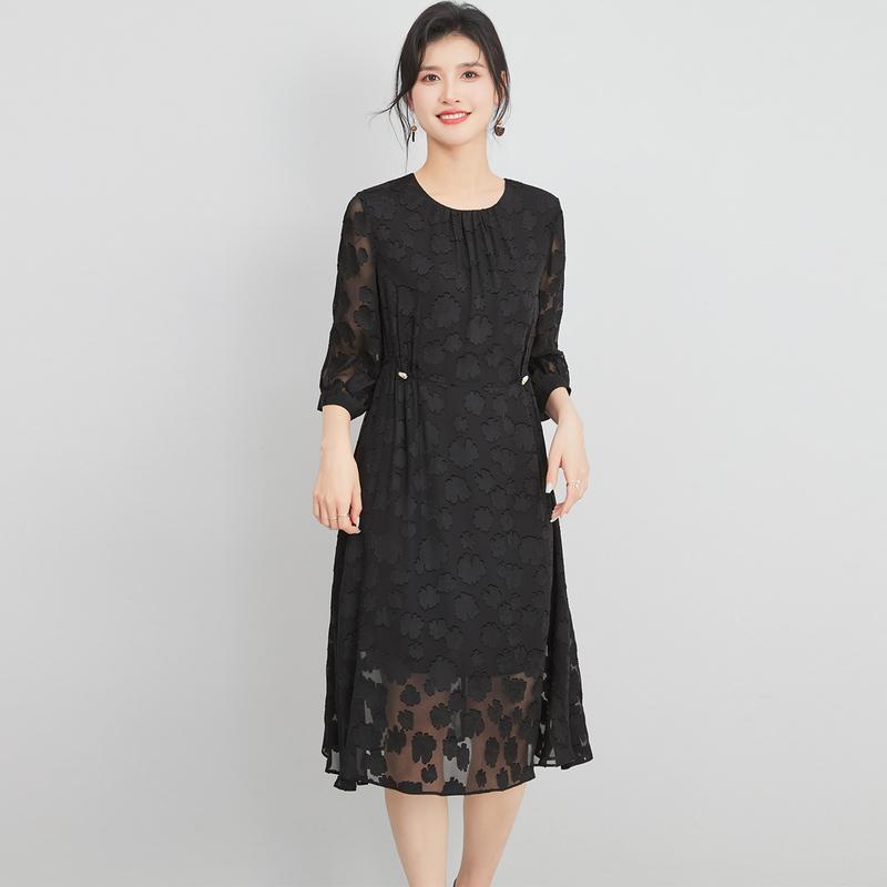 100% Mulberry Silk Burnt Flower Jacquard Dress