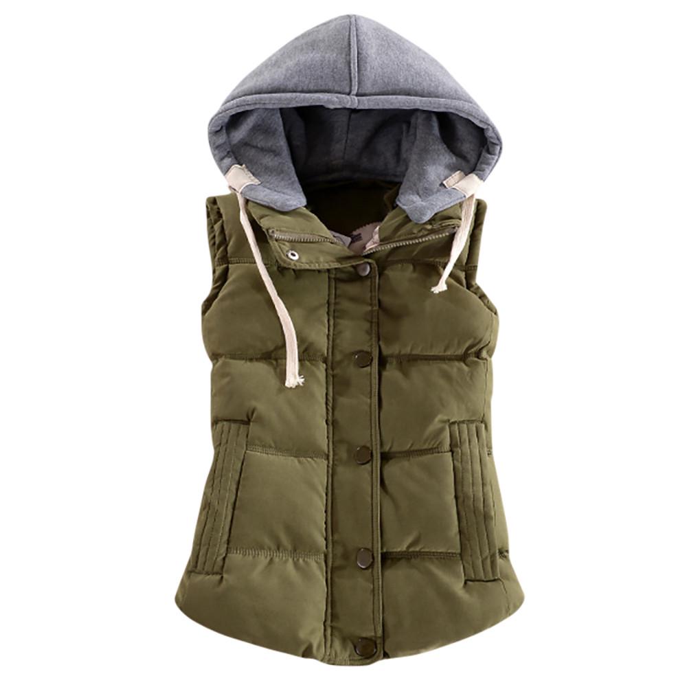 

Women Vest Female Warm Sleeveless Jacket Cotton Solid Hooded Vest for Outerwear XL армія зелений колір