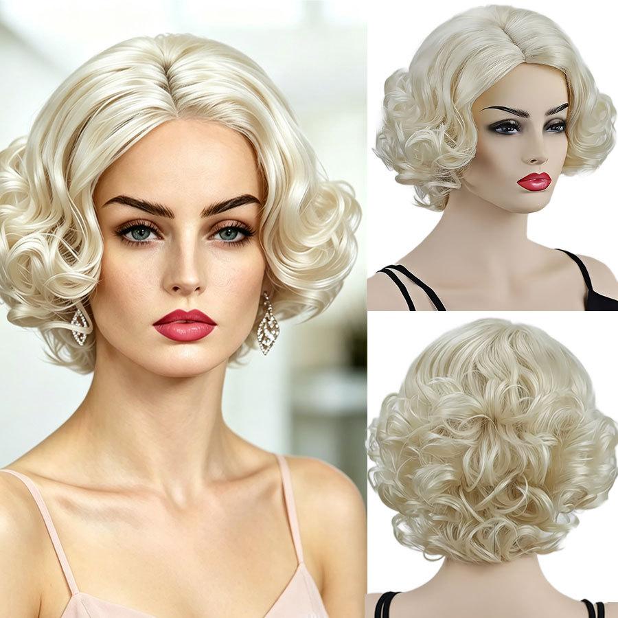 Women Synthetic Short Fluffy Hair Natural Curly Light Blonde Wigs For Daily Cosplay Heat Resistant Fiber