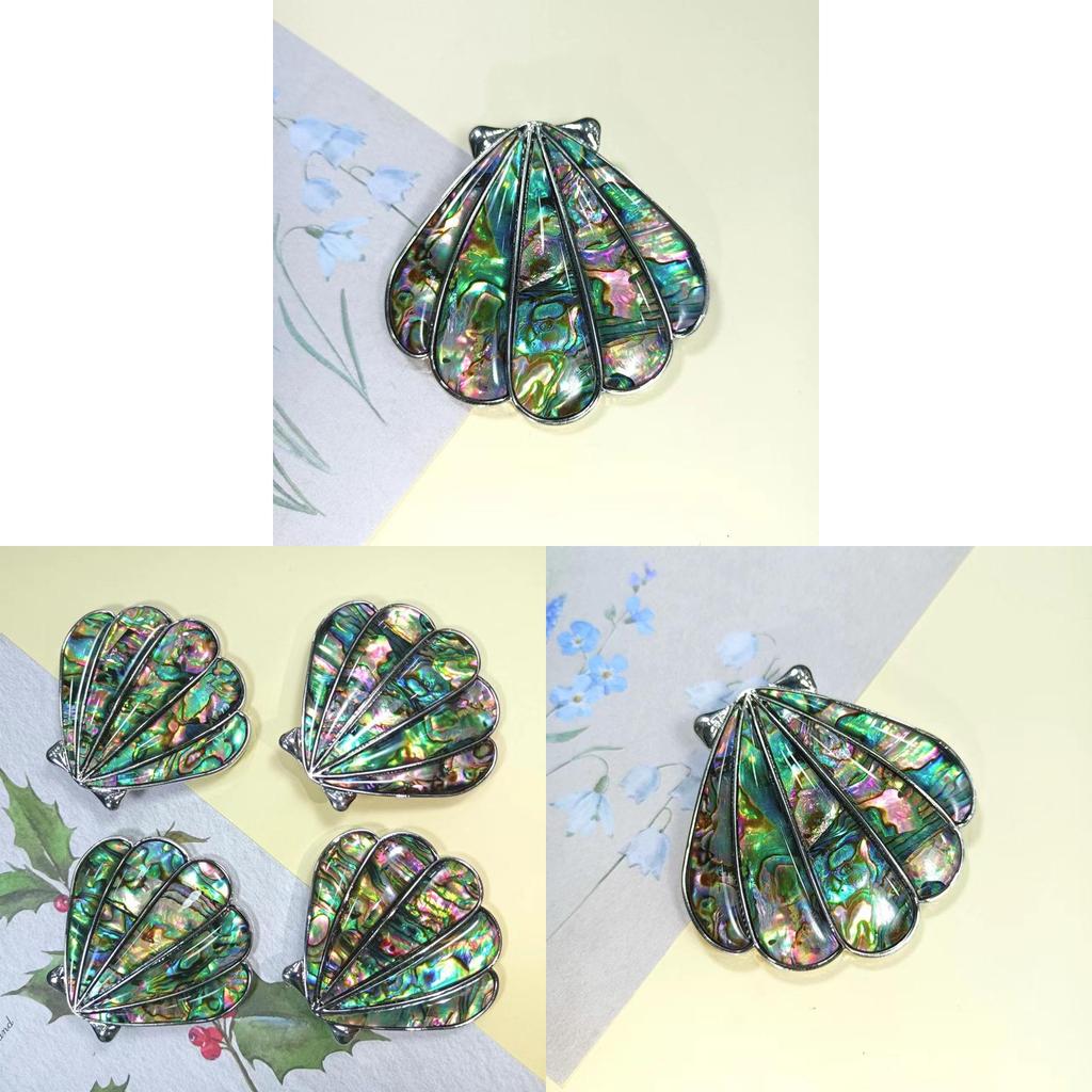 Vintage Shell Brooch Pendant With Geometric Inlay For Women And Men
