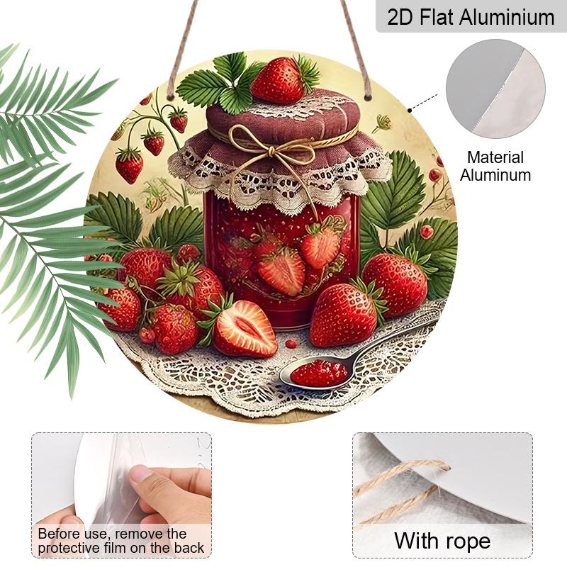 2D Flat Aluminum 7.87 Inch X 7.87 Inch Strawberry and Jam Style Wall Hanging. Suitable for Living Rooms, Kitchens, Bars, Cafes, Clubs, Porches