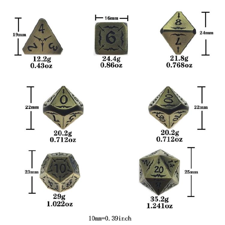 7Pcs Digital Number Multi-faceted For Kid/Adult Toys/Games Zinc Alloy Dice