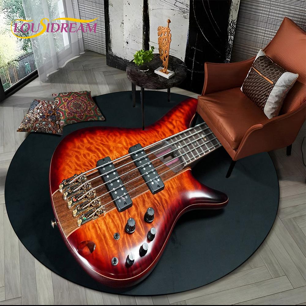 3D E-Gitarre Klassische Gitarre Musik Runder Teppich Teppich für Wohnzimmer Schlafzimmer Kinderzimmer Dekor, Haustierbereich Teppich Rutschfeste Bodenmatte