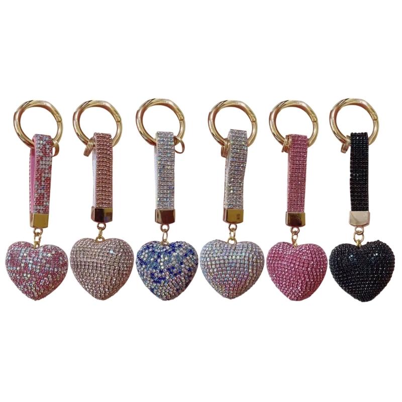 Fashion Rhinestone Heart Keychain Pendant Lovely Hanging Decorations Keyring Charm for Purse Bag Backpack Handbag