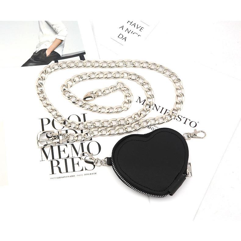 Metal Fashion Women Waist Chain With Detachable Heart Shaped Pendant Bag