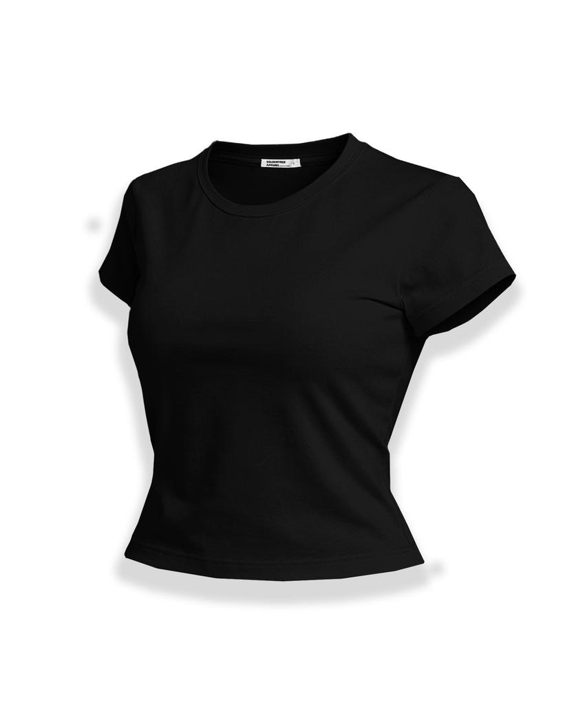 LIKE THE MOST Simple Basic Slimline Spandex Short Sleeve T-Shirt_Black