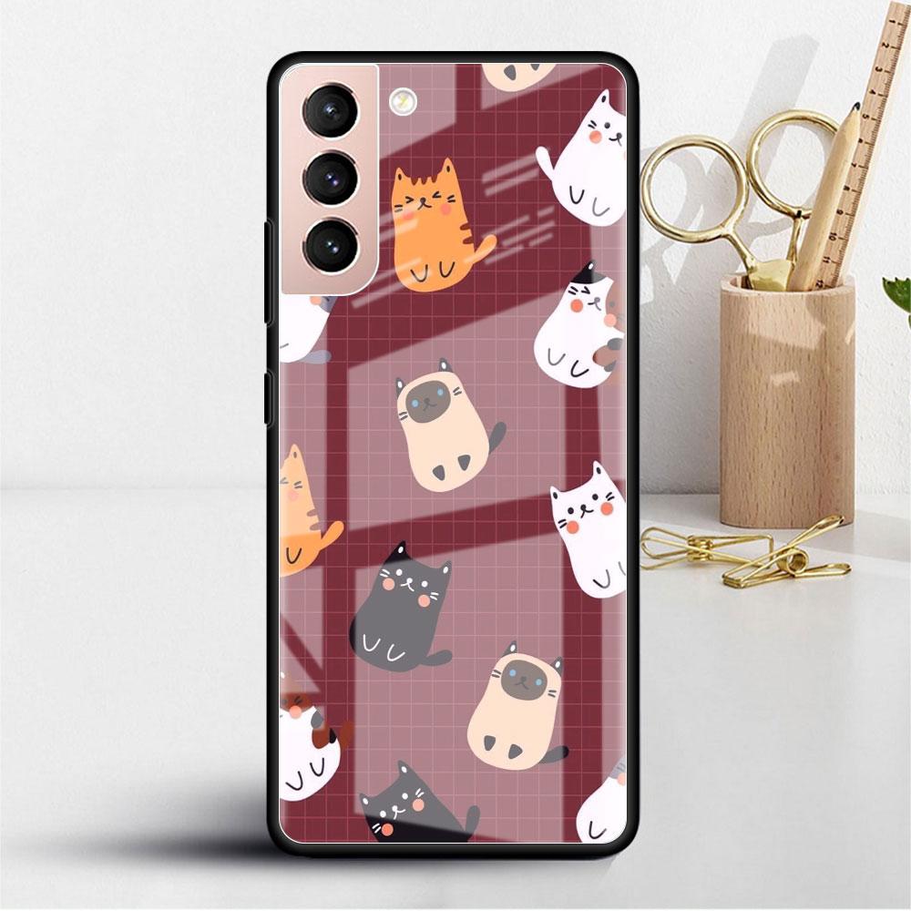 Glass Case For Samsung Galaxy S22 S20 FE S21 Plus Phone Cover S10 5G S9 Note 20 Ultra 10 Lite Shell Cute Dogs Cat Animal
