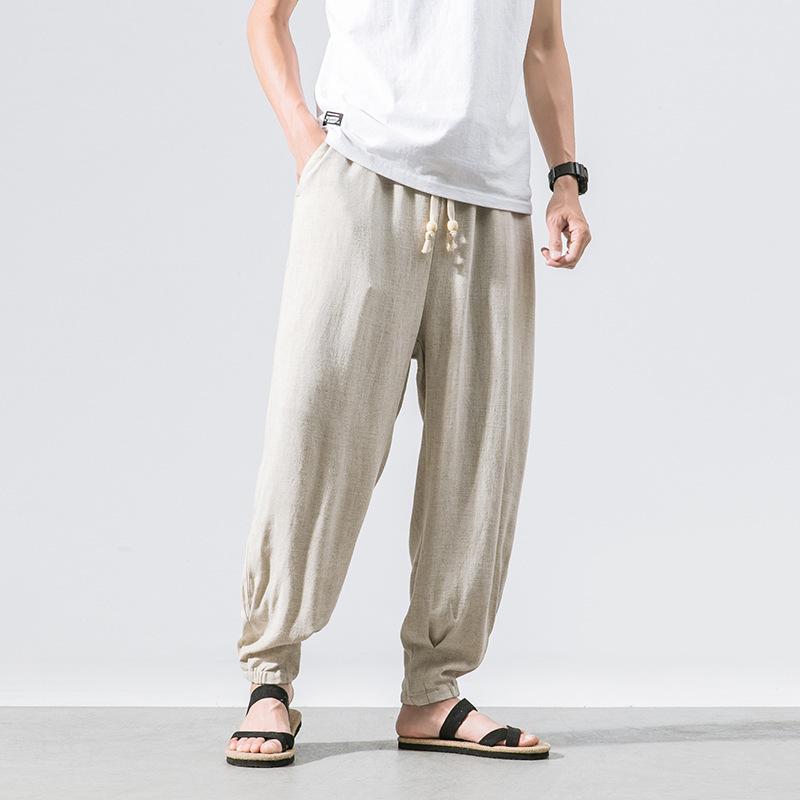 Linen Men's Casual Pants, Loose Cotton and Linen Men's Pants, Men's Long Pants, Breathable Linen Fabric Elastic Waist Casual Pants