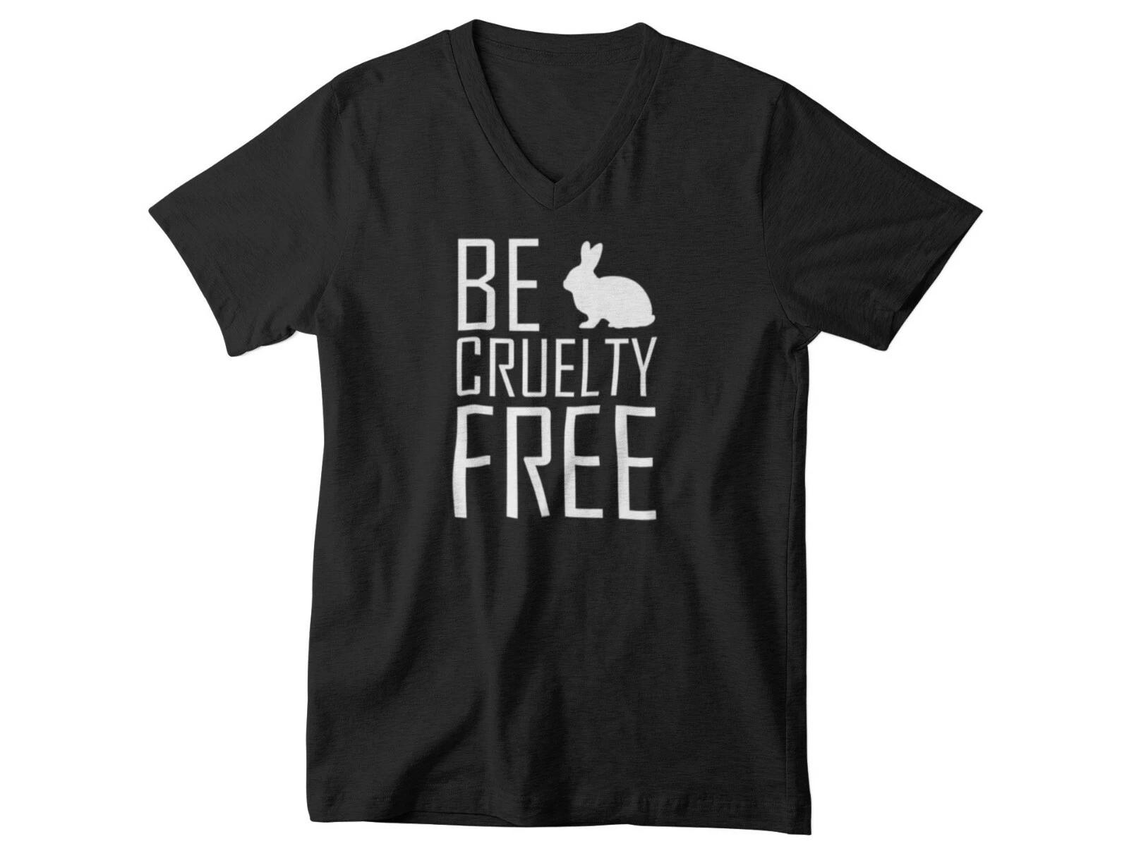 Men s V-Neck Be Cruelty Free Shirt Stop Animal Testing Vegan Vegetarian Tee S