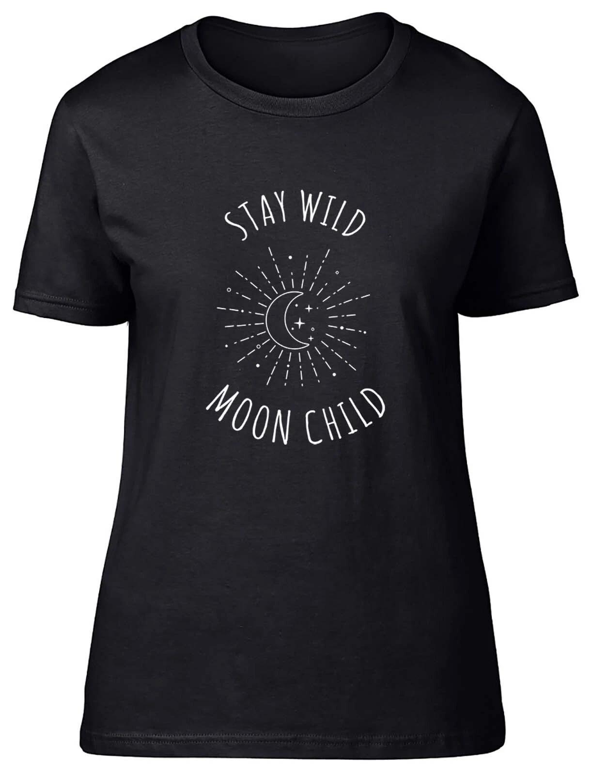 Stay Wild Moon Child Fitted Womens Ladies T Shirt Gift 160