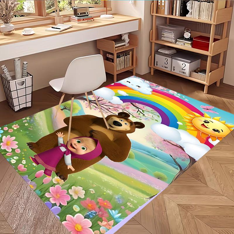 Masha and The Bear Print Rug, Washable Floor Carpet, For Entryway Dorm Laundry Room Office Study, Home Decor Birthday Christmas Gift