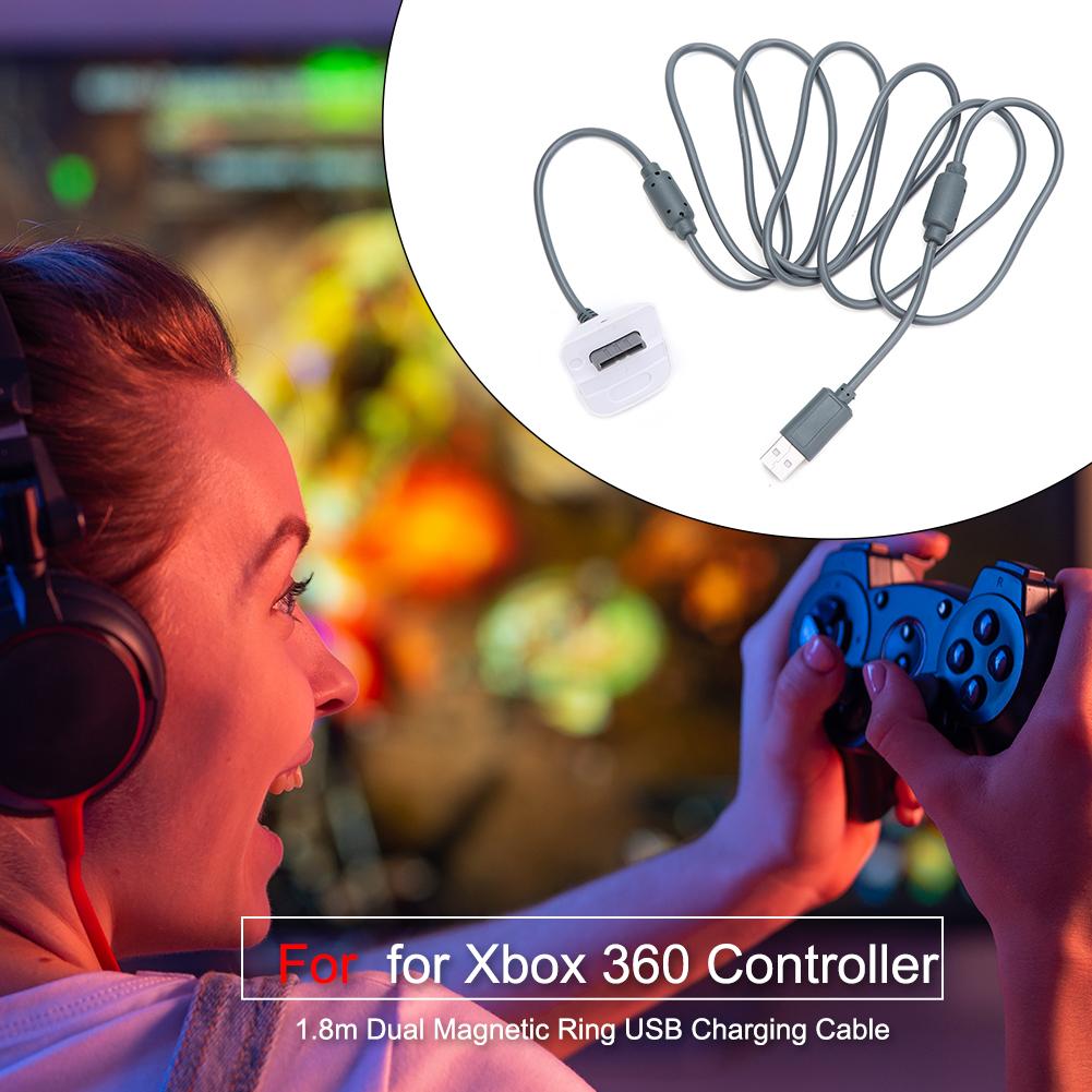 1.8m USB Dual Magnetic Ring Charging Cable Playback Charger Cable Game Accessories for Xbox 360 Wireless Game Controller