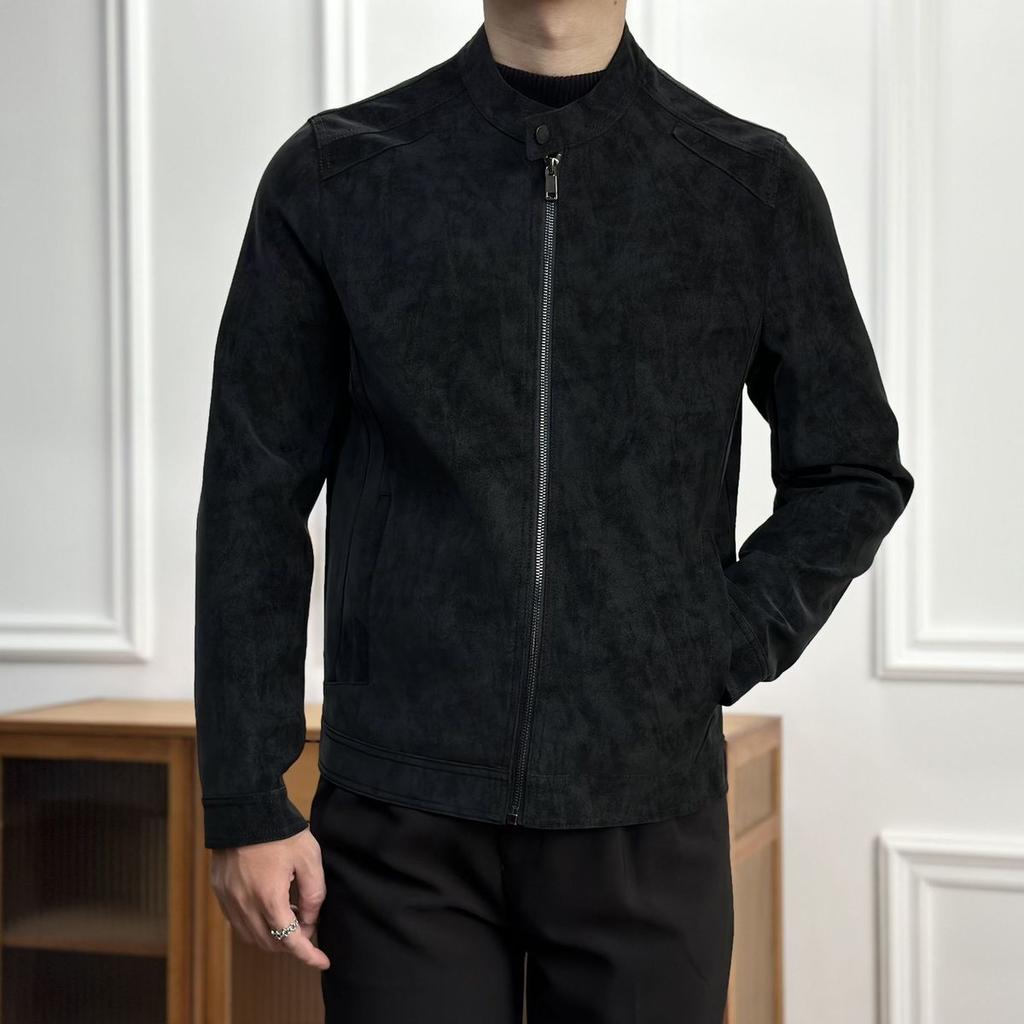 American Retro Jacket Men Korean Style Yuppie Gentleman Standing Collar Jacket Men's High-end Motorcycle Clothing Trendy