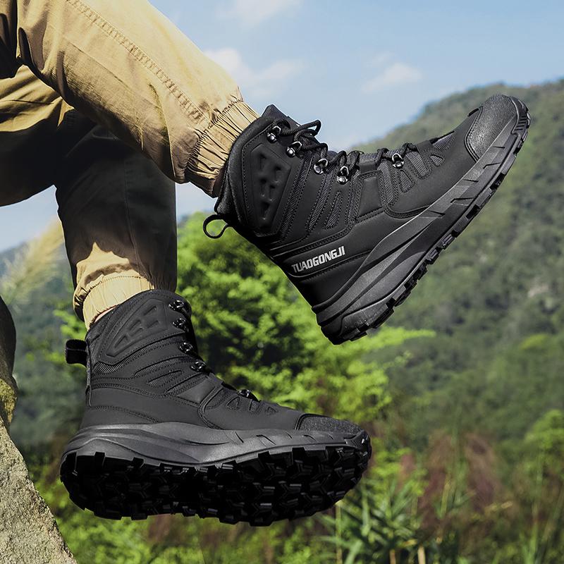High-top Men Outdoor Anti-slip Lace-up Shock-absorbing Comfortable Wear-resistant Breathable Casual Ankle Boots Men Hiking Shoes