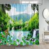 Rustic Waterfall Landscape Shower Curtains Nature Forest Lake Lotus Swan Chinese Style Bathroom Curtain Home Decor With Hooks