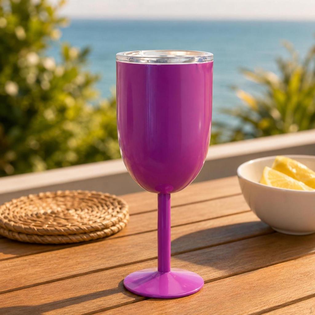 Stemmed Vino Cup Stainless Steel Vacuum Insulated Clear Lid Tumbler White