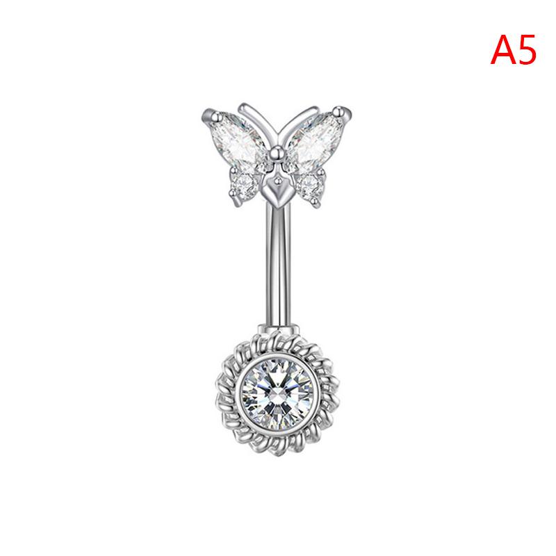 Butterfly Bee Belly Button Ring Stainless Steel Crystal Zircon Flower Navel Ring For Women Sexy Body Piercing Jewelry