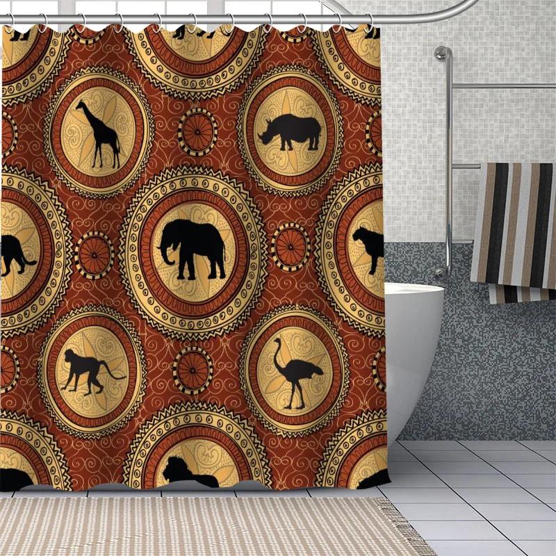African Ethnic Flower Pattern Shower Curtains Geometry Bathroom Curtain Fabric Waterproof Polyester For Bathtub Decor With Hooks