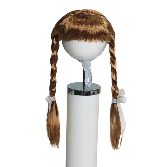 Pet Cosplay Wig Cute Dogs Double Braids with Bows Adjustable Elastic Band Cat Hairpiece for Halloween Christmas Parties Photos