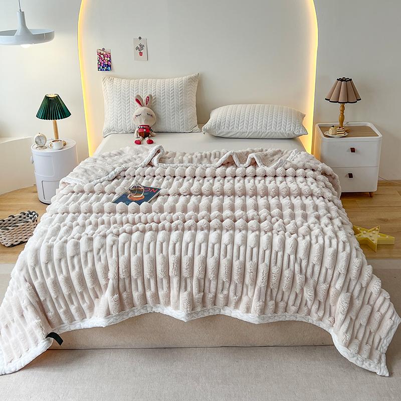 Cozy Soft Faux Rabbit Fur Throws Blanket for Couch Spring Autumn Warm Slub Velvet Bed Blanket Lightweight Office Nap Plush Plaid