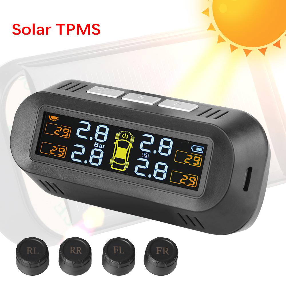 Car TPMS Tire Pressure Monitoring System Solar/USB Powered Auto Security Alarm Systems Digital LCD Display