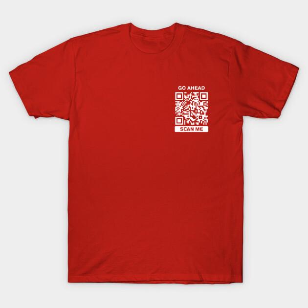 Asian Size Men Black Print T-shirt Rick Roll Qr Code No-Cut Print Cotton Tshirt 2XL