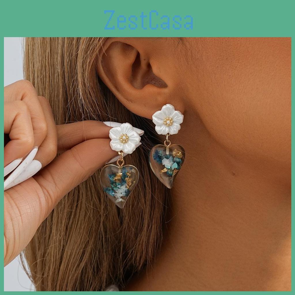 Stylish Resin Flower Heart Earrings 2023 Women's Geometric Studs