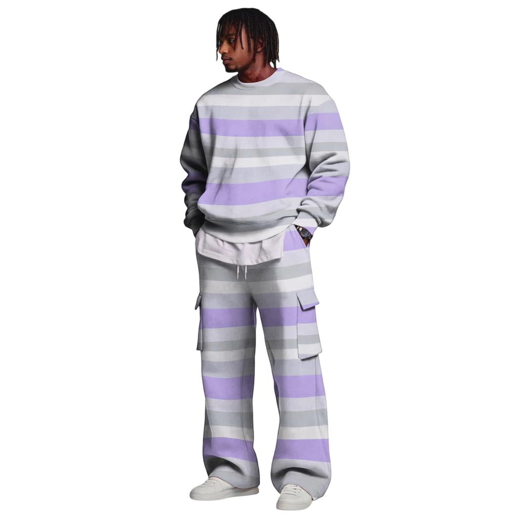 Set da Uomo con Felpa a Strati e Pantaloni Cargo con Vita Elasticizzata