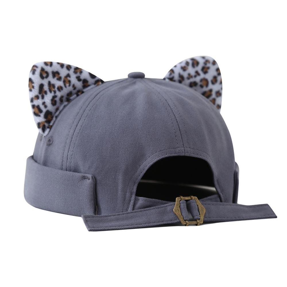 Leopard Print Cat Ears Brimless Hat Adjustable Beanie Hat Cute Melon Docker Cap  Outdoor