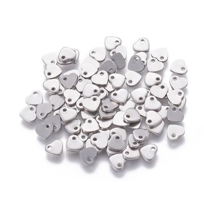 200pcs Tarnish Resistant 201 Stainless Steel Charms Stamping Blank Tag Heart Stainless Steel Color 5x6x1mm Hole: 1mm