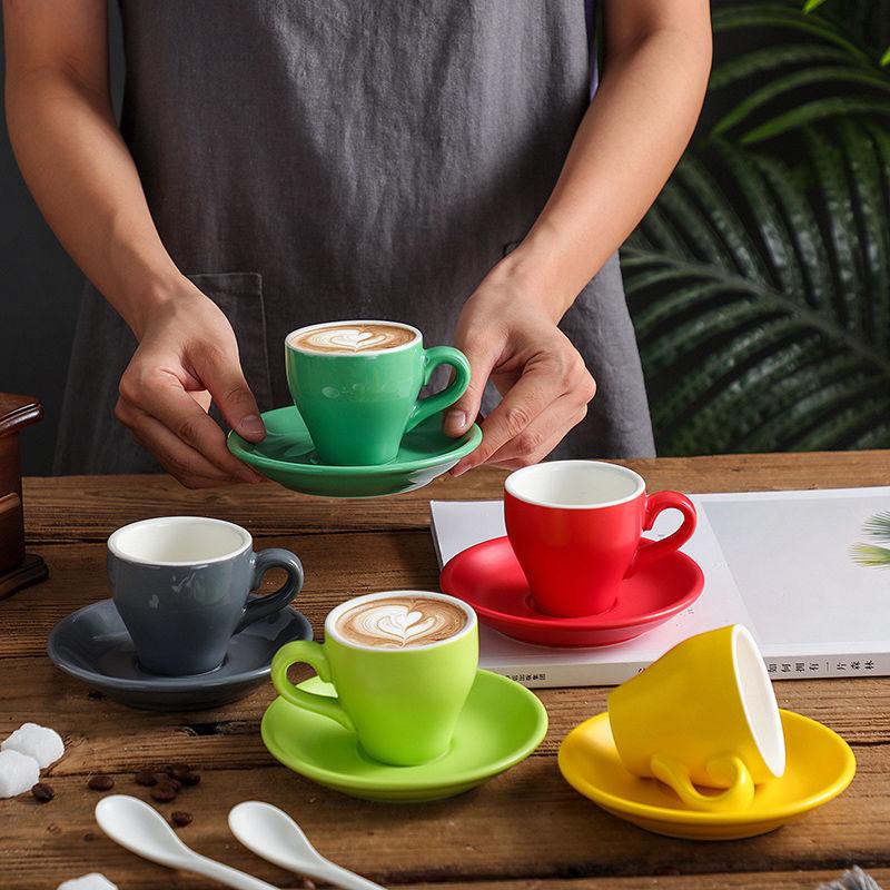 Thickened Ceramic Coffee Cup Set 80ML Italian Espresso Cup Plate Small Cup Colorful with Plate Spoon Drinkware