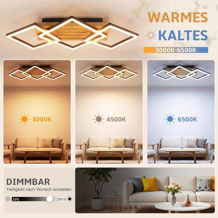 NETTLIFE Plafonnier LED cadre en bois intensité réglable éclairage sur trois côtés style moderne