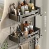 Aluminum Bathroom Storage Rack With Hooks For Shower And Toilet Organizer