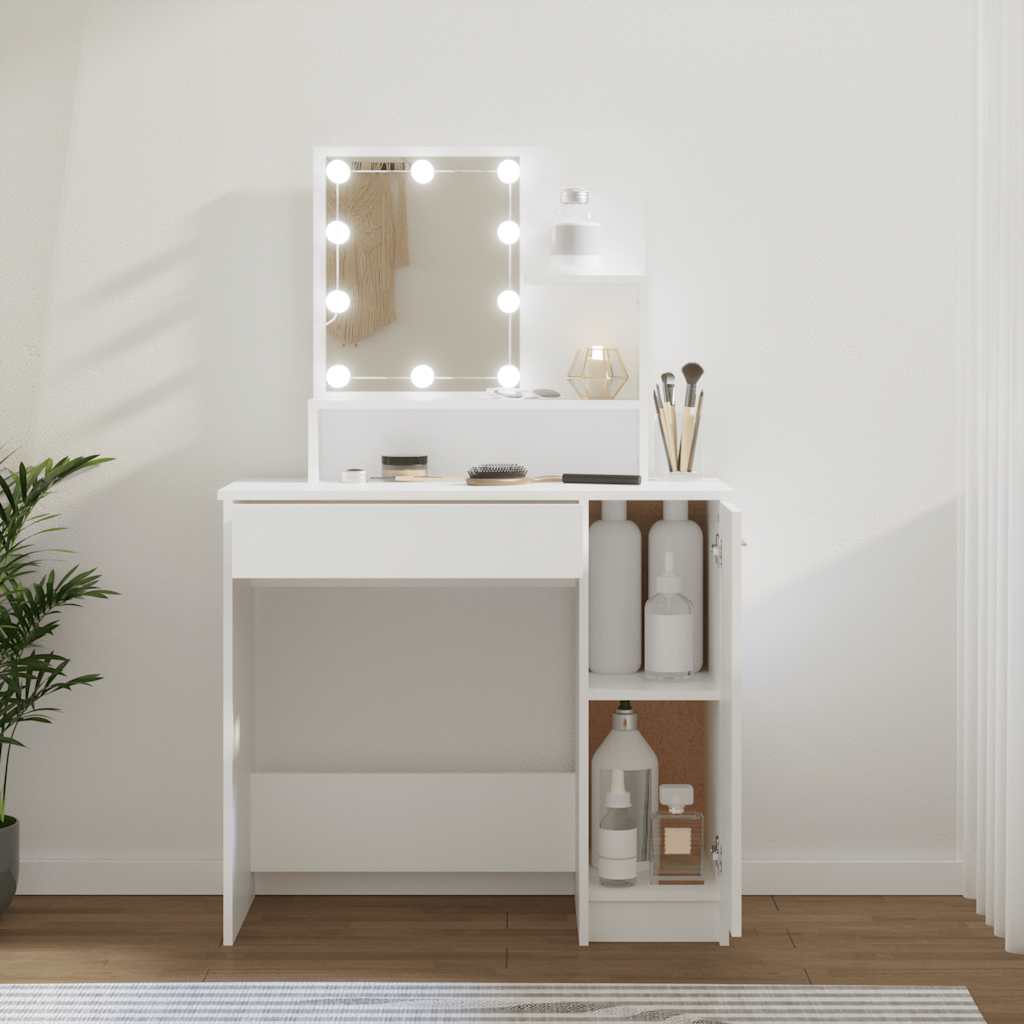 Makeup Table with LED Lights White 86.5 x 35 x 136 cm