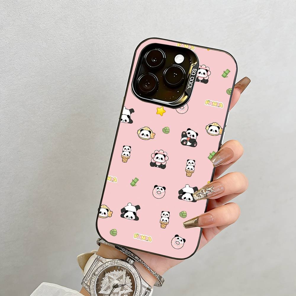 

Chibi Panda Phone Case For iPhone 17,16,15,14,13,12,11 Plus,Pro Max,XS,Colored Silver Plated Inside Cover iPhone14ProMax