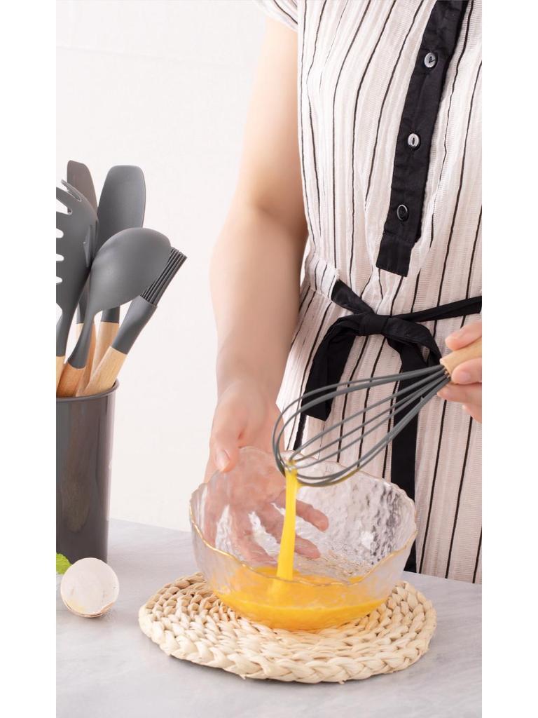 12-Piece Silicone Kitchenware Set with Wooden Handles: Non-Stick Cooking Spatulas and Tools