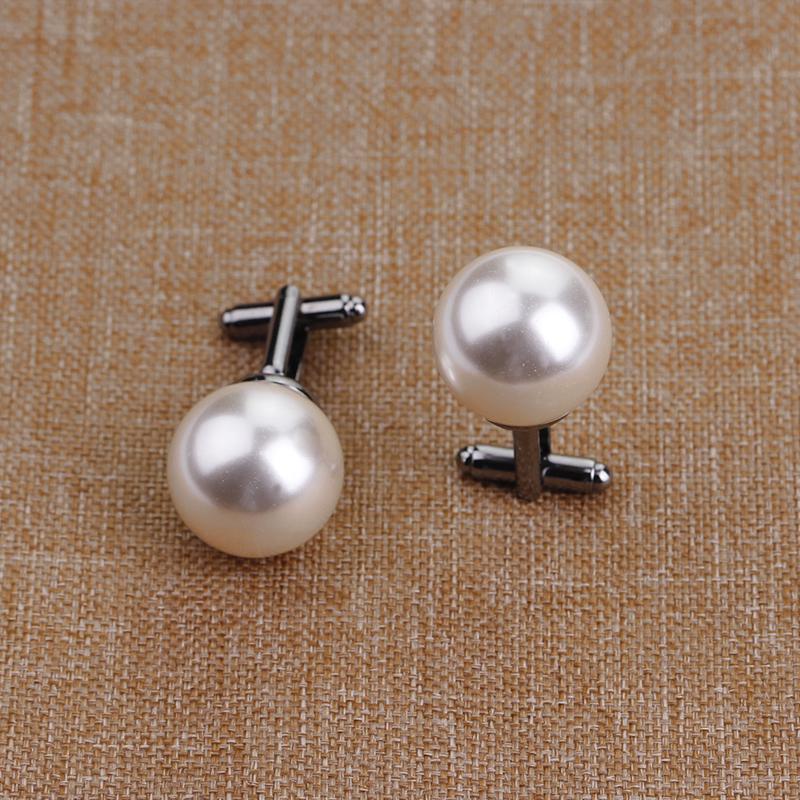 Mens Imitation Pearl Ball Shaped Cufflinks Black And Golden Tones Sleeve Button