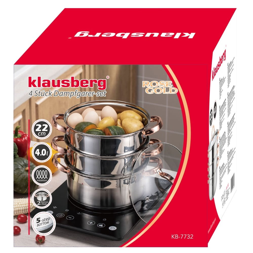 Zestaw garnków do gotowania na parze 22cm 4 ele. Parowar KLAUSBERG KB-7732